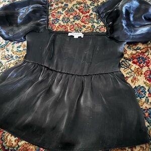 Black Satin Puff Sleeve Square Neck Top